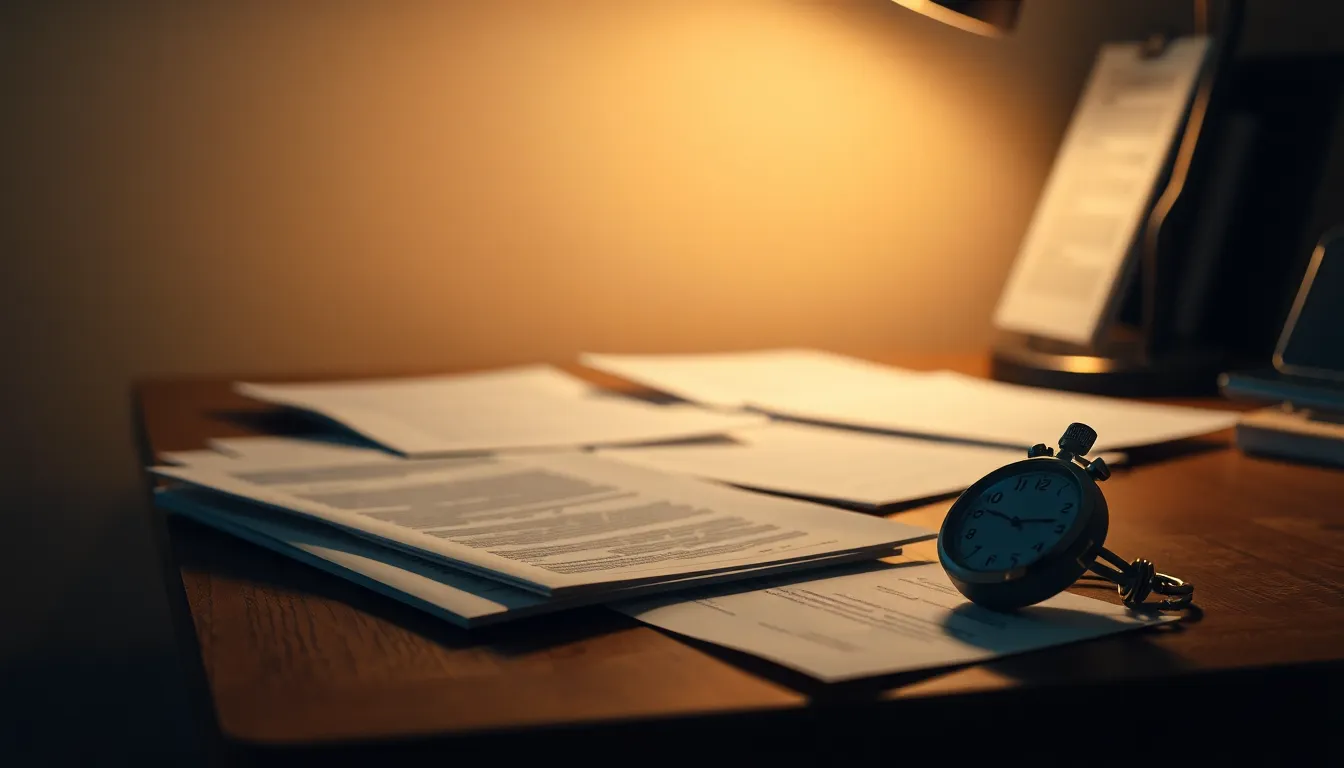 발표자가 시계와 논문 자료를 보며 시간 관리를 하는 모습